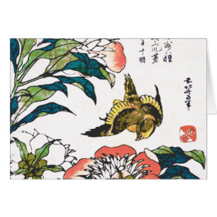 Dessin japonais vintage, Peonies et Bruant
