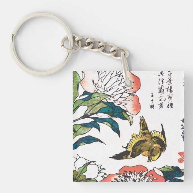 Dessin japonais vintage, Peonies et Bruant (Devant)