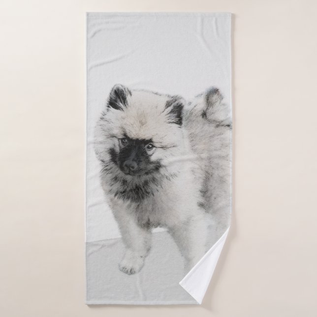 Dessin Keeshond Chiot - Joli dessin original Chien (Serviette de bain)