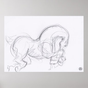 Dessin original 3 Cheval Année Poster Zodiac
