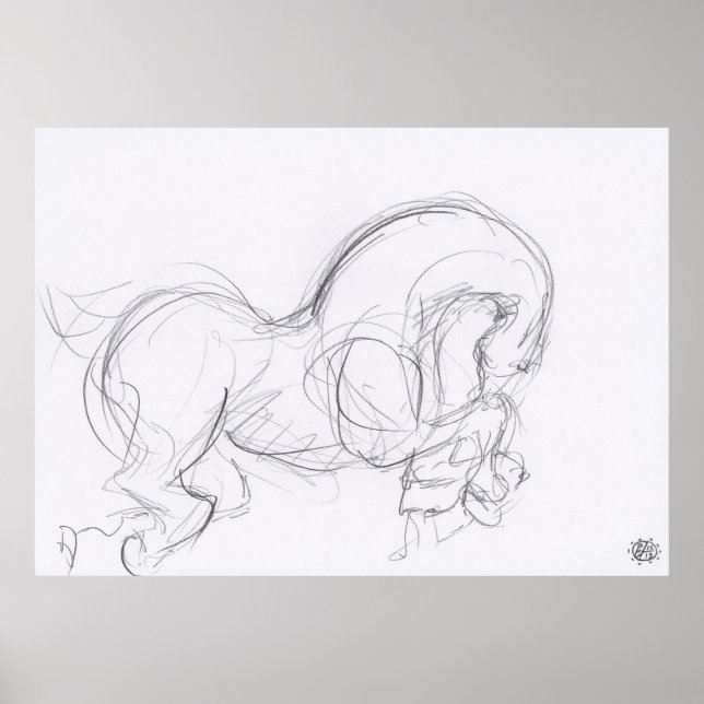 Dessin original 3 Cheval Année Poster Zodiac (Devant)
