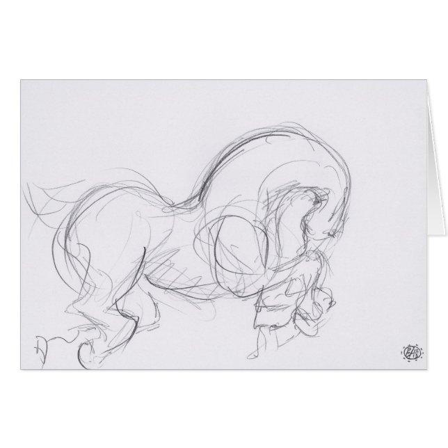 Dessin original 3 Horse Year Zodiac Grey Card (Devant horizontal)