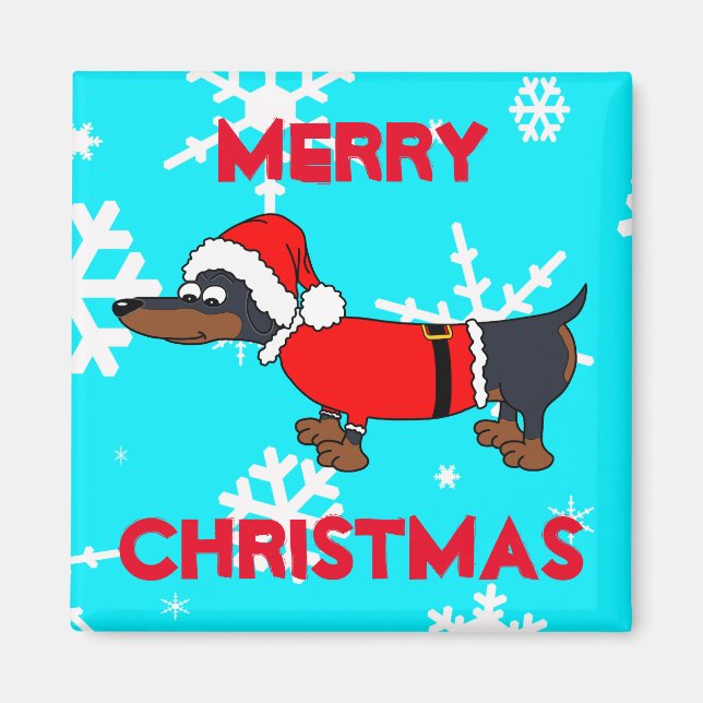 Dessin Père Noël Dachshund Dog Carré Magnet (Devant)