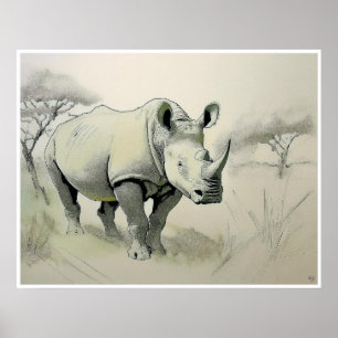 Dessin rhinocéros - Impression d'art