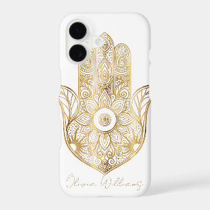 Dessin spirituel mystique Hamsa en feuille d'or él
