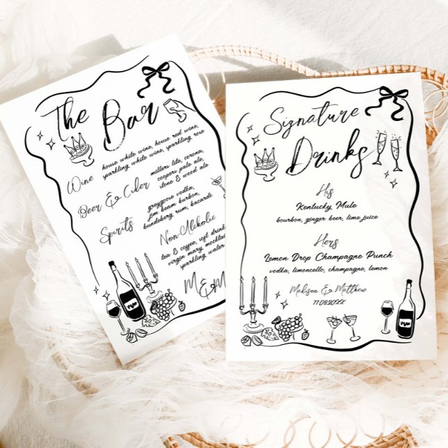 Dessins à main Doodles Barre Mariage Menu (Créateur téléchargé)