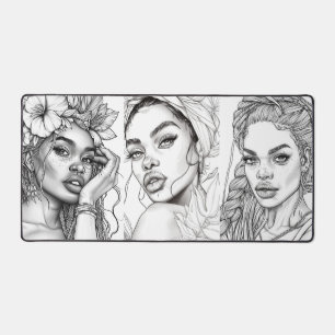 Dessins de belles femmes noires sur le tapis de bu