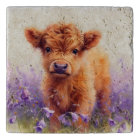 Écossais Highland Vache Calf Violet Fleurs sauvage