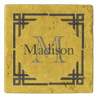 Jaune Moutarde Gris Bordure Géométrique Monogramme