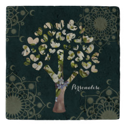 Dessous-de-plat Love Heart Tree Mandala Rustic Green Stone Trivet