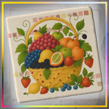 TRIVET en pierre - Panier de fruits coloré déborda