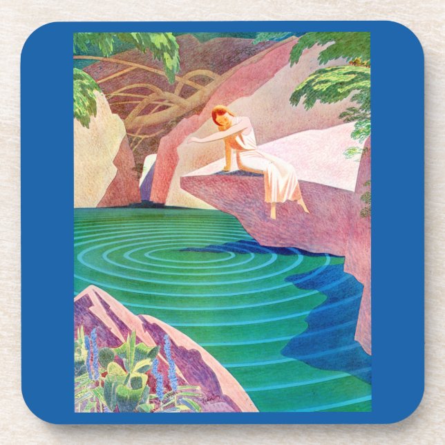 Dessous-de-verre 1931 femme art déco par un étang (Devant)