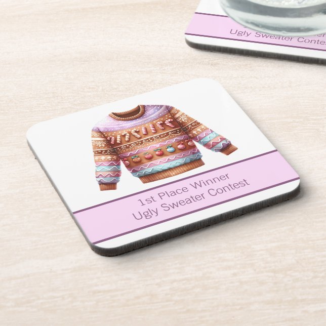 Dessous-de-verre 1ère place gagnante Laid Sweater Concours Pink Pur (Côté gauche)