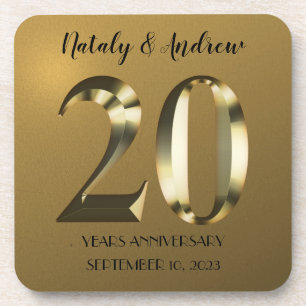 Dessous-de-verre 20e anniversaire Mariage d'or métallique