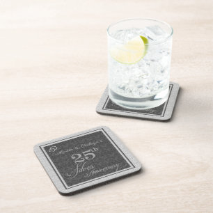 Dessous-de-verre 25ème anniversaire d'argent avec nom Damask