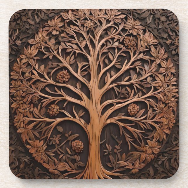 Dessous-de-verre 3D Warah Tree Wood Print, (Devant)