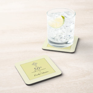Dessous-de-verre 50e anniversaire du prêtre avec croix bossée