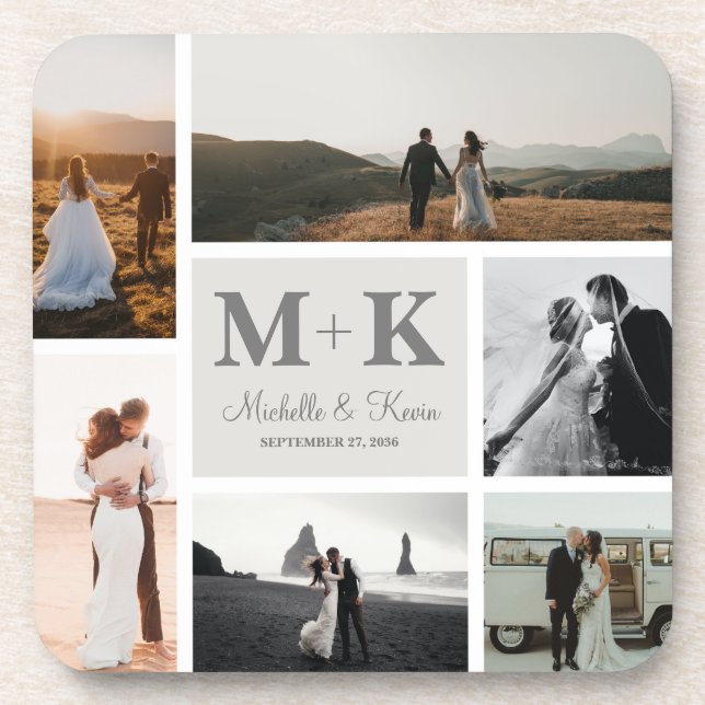 Dessous-de-verre 6 Photo Mariage Collage Newlyweds Keepsaké (Devant)