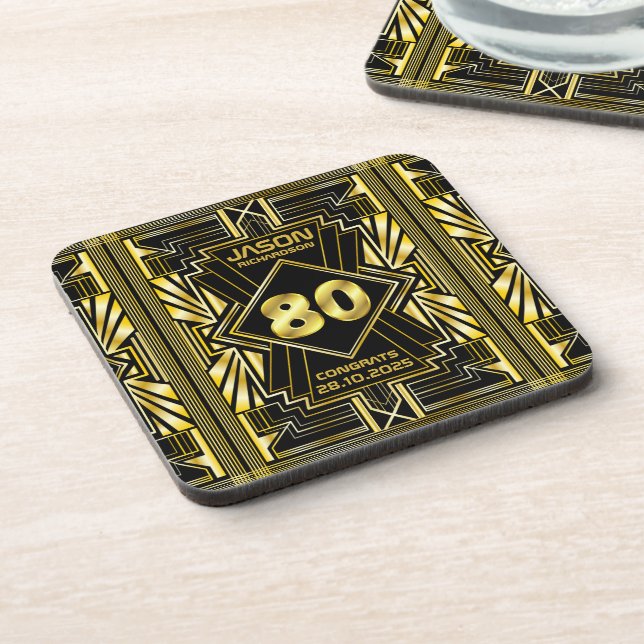 Dessous-de-verre 80e anniversaire Art Déco Gold Black Great Gatsby (Côté gauche)