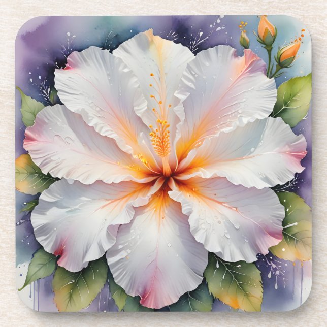 dessous de verre à fleurs d'hibiscus blanc (Devant)