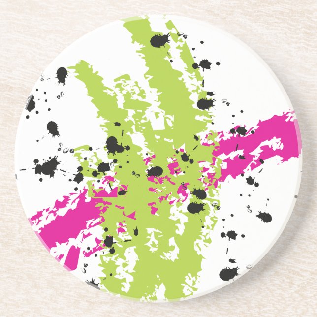 Dessous de verre à goutte d'encre rose vert Paint (Devant)