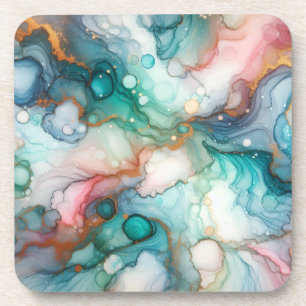 Dessous-de-verre Abstrait en rose, sarcelle, bleu et or