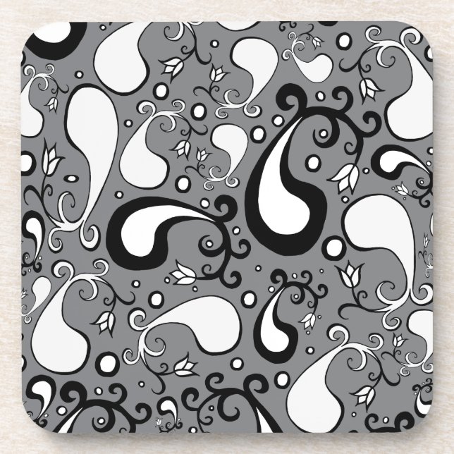Dessous-de-verre Abstrait gris et blanc Tulip Paisley motif (Devant)