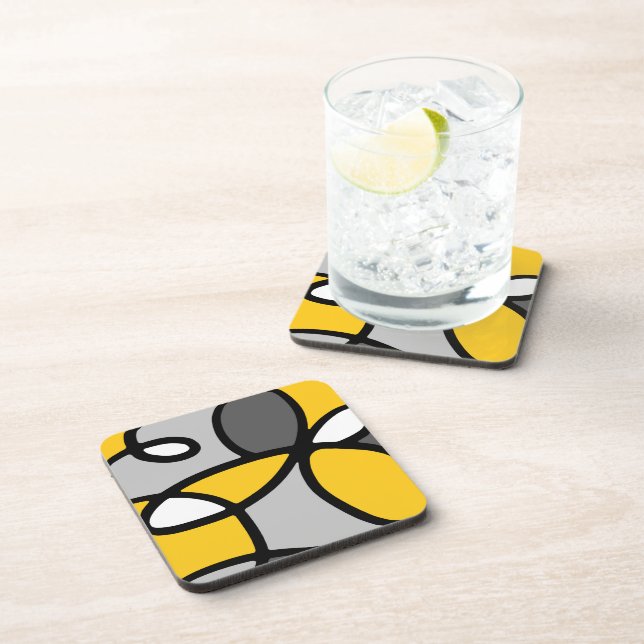 Dessous-de-verre Abstrait gris jaune noir blanc (Côté Droit)