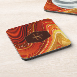 Dessous-de-verre Abstrait Monogramme Agate Hot Orange ID827
