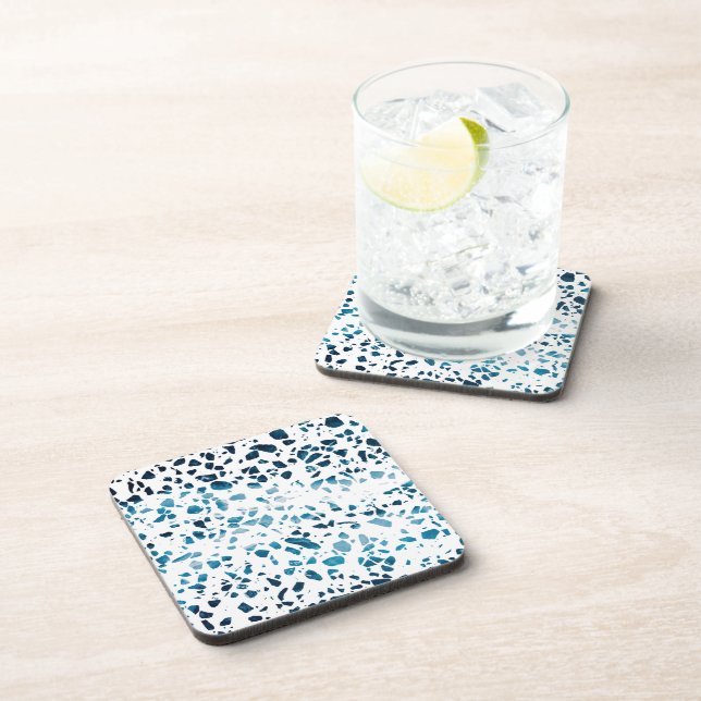 Dessous-de-verre Abstrait Terrazzo Mosaic Marine et Motif bleu clai (Côté Droit)