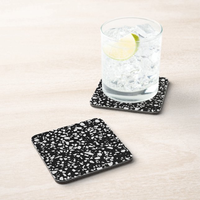Dessous-de-verre Abstrait Terrazzo Mosaic Motif noir et blanc (Côté Droit)