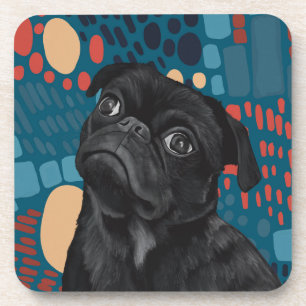 Dessous-de-verre Adorable assis Carlin noir chien sur bleu Abstrait