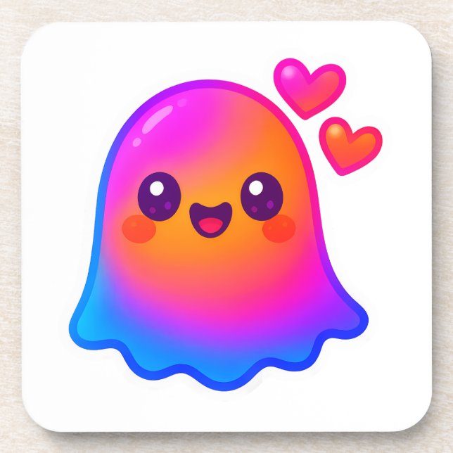 Dessous-de-verre Adorable Neon Kawaii Ghost avec Gradient et (Devant)