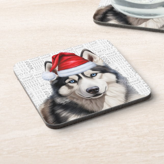 Dessous-de-verre Adorable Noël Sibérien Husky Woof Word Art (Côté gauche)