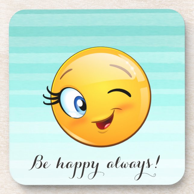 Dessous-de-verre Adorable Winking Emoji Face-Be heureux toujours (Devant)
