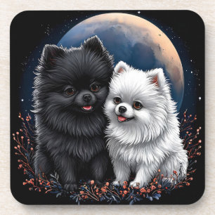Dessous-de-verre Adorables chiots Pomeranian noir et blanc