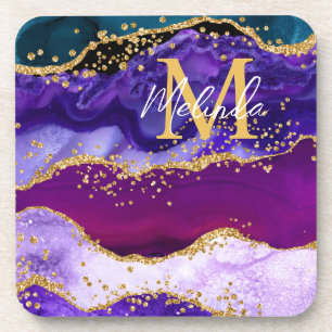 Dessous-de-verre Agate de Parties scintillant de Peacock violet et 