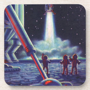 Dessous-de-verre Aliens de la science-fiction vintage saluent la fu