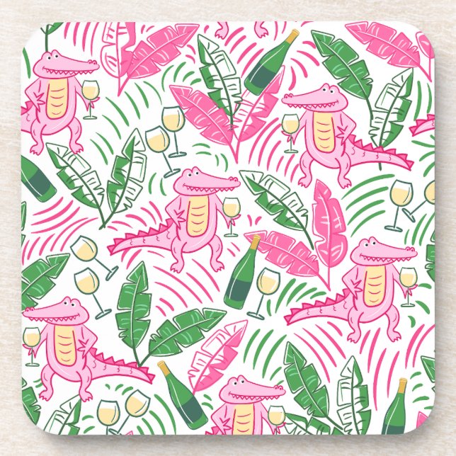 Dessous-de-verre Alligator Vin rose vert Preppy (Devant)