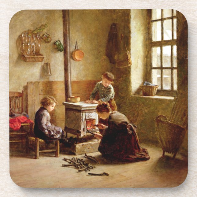 Dessous-de-verre Allumant le fourneau, 1886 (huile sur le panneau) (Devant)