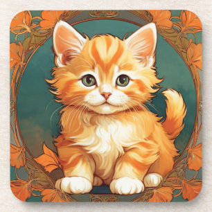 Dessous-de-verre Alphonse Mucha Style Chat orange