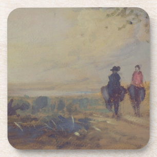 Dessous-de-verre Aménagez en parc avec le lac et deux figures