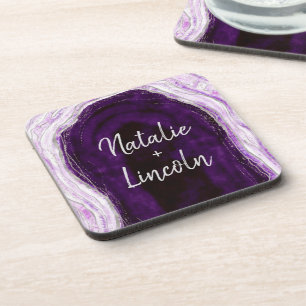 Dessous-de-verre Amethyst Purple & Silver Geode Mariage Monogramme
