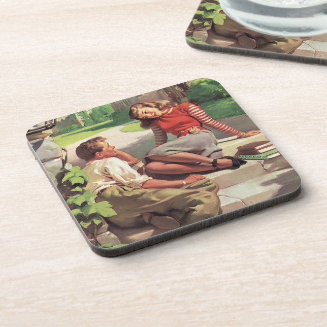 Dessous-de-verre Amour et romance vintage, amoureux du lycée (Côté gauche)