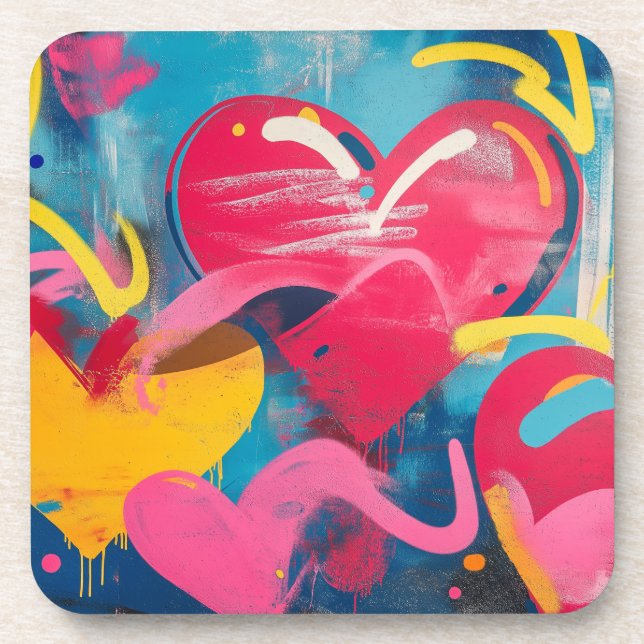 Dessous-de-verre Amour urbain : Coeurs de graffitis (Devant)