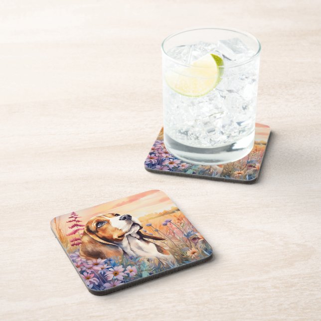 Dessous-de-verre Amoureux de chien Beagle avec prairie de fleurs sa (Côté Droit)