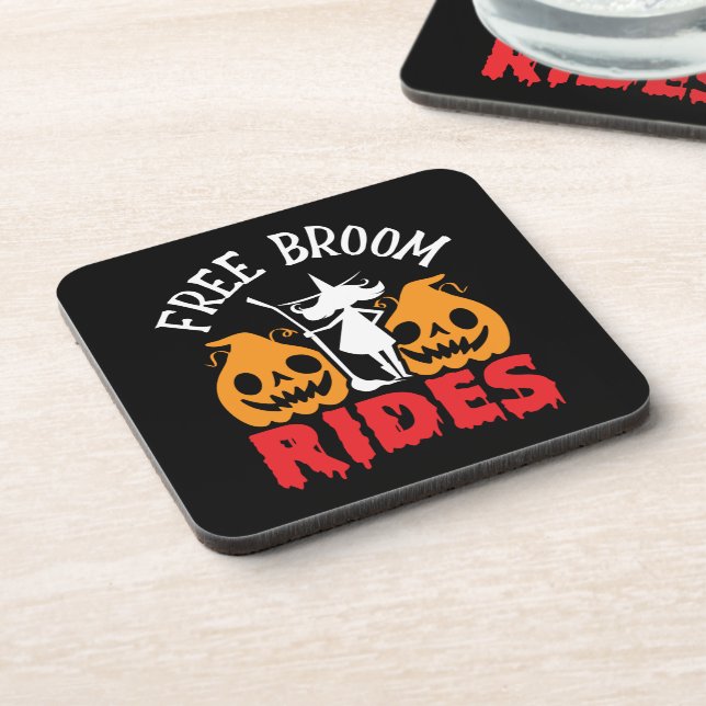 Dessous-de-verre Amusant Halloween Free Broom Rides sorcier Citroui (Côté gauche)