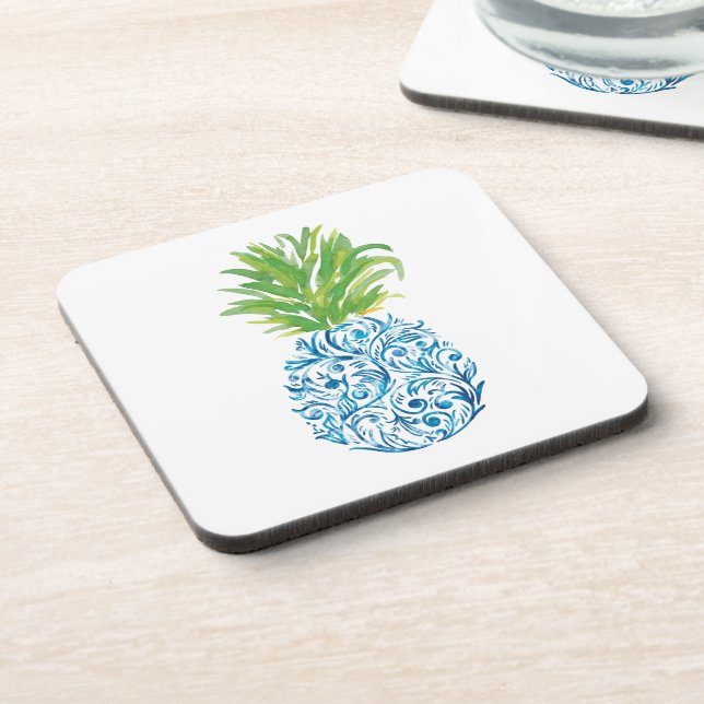 Dessous-de-verre Ananas Chinoiserie Bleu Blanc Preppy (Côté gauche)