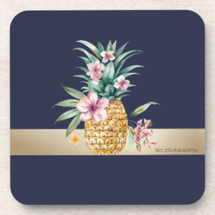 Dessous-de-verre Ananas Floral, Bande Or