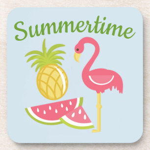 Dessous-de-verre Ananas, Pastèque, Rondin Flamant Rose - lot de 6